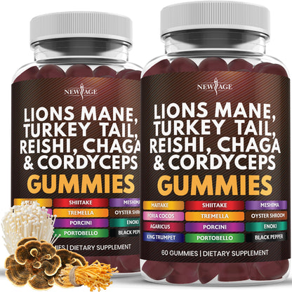 NEW AGE Mushroom Lion's Mane Gummies - 120 Count | Cognitive & Immune Support with Reishi & Cordyceps