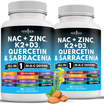 New Age NAC Supplement – N-Acetyl Cysteine with Vitamin D3, K2 & Zinc (120 ct)