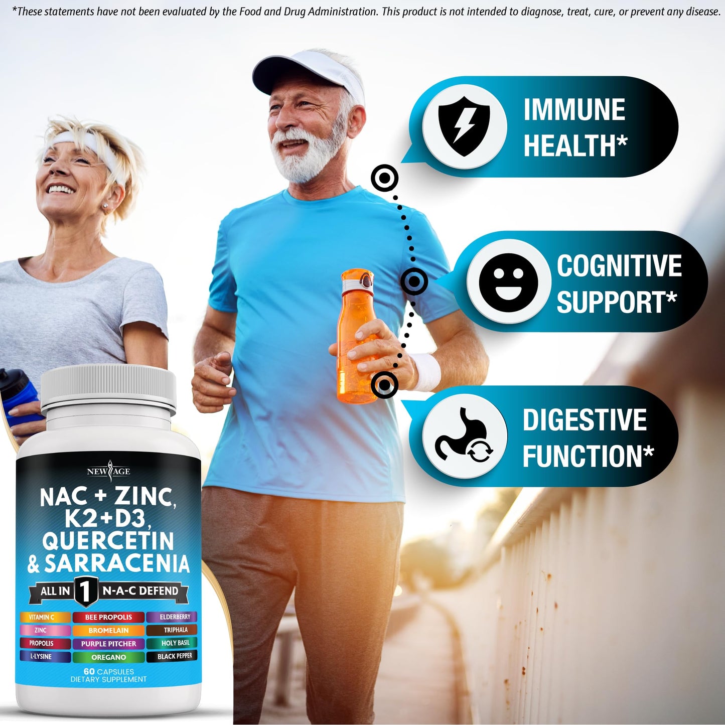 New Age NAC Supplement – N-Acetyl Cysteine with Vitamin D3, K2 & Zinc (120 ct)