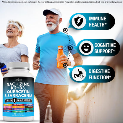 New Age NAC Supplement – N-Acetyl Cysteine with Vitamin D3, K2 & Zinc (120 ct)