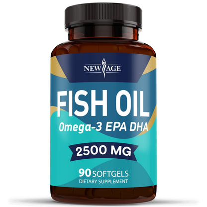 NEW AGE Omega 3 Fish Oil 2500mg Supplement - Non-GMO, Gluten Free | EPA & DHA 180 Softgels (Pack of 2)