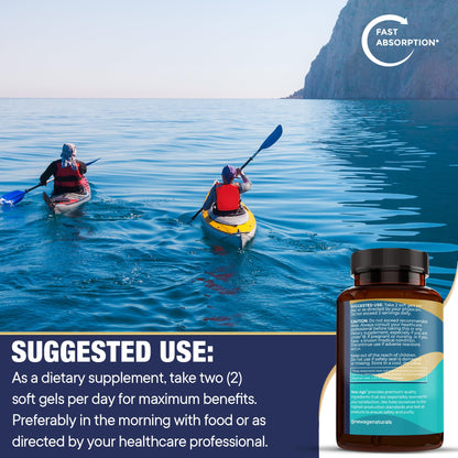 NEW AGE Omega 3 Fish Oil 2500mg Supplement - Non-GMO, Gluten Free | EPA & DHA 180 Softgels (Pack of 2)