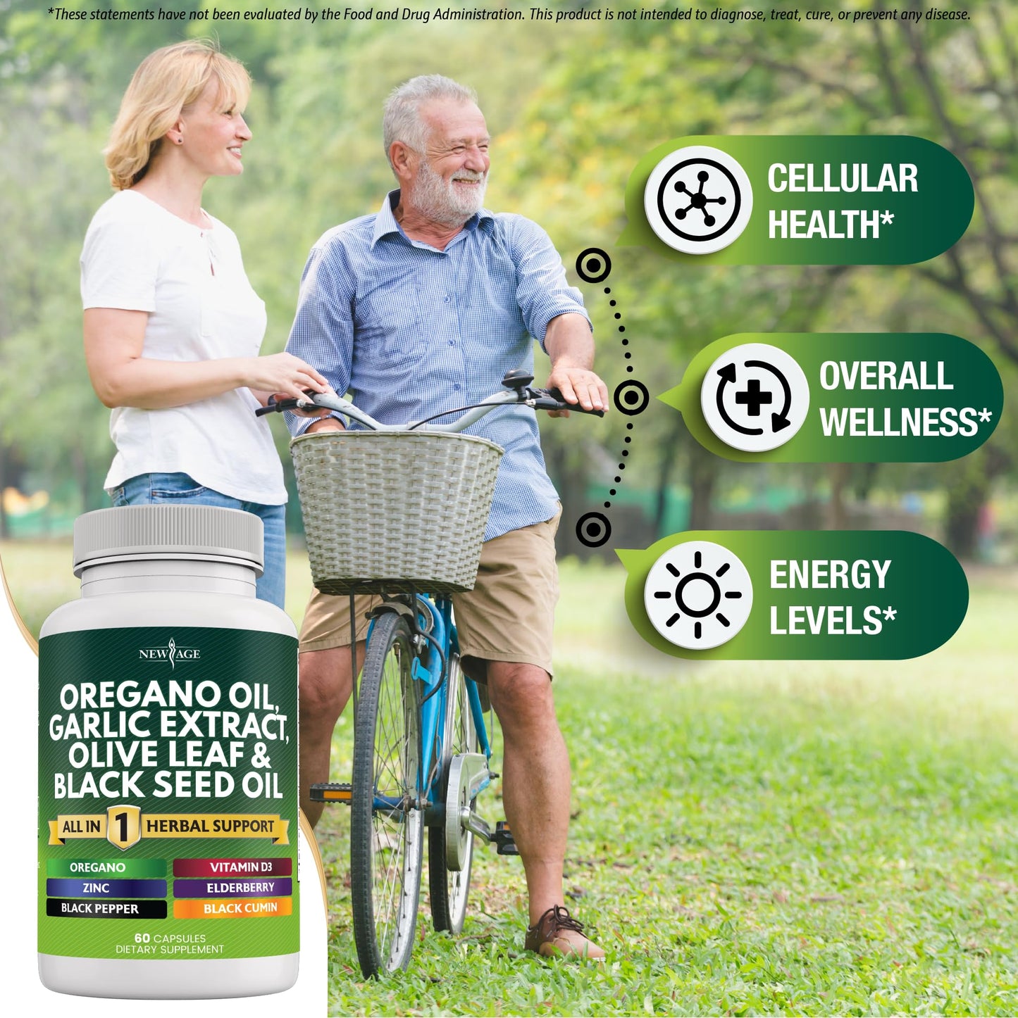 New Age Oregano Oil Garlic Extract Olive Leaf with Astragalus – 120 Count | Immune Support Supplement for Women & Men