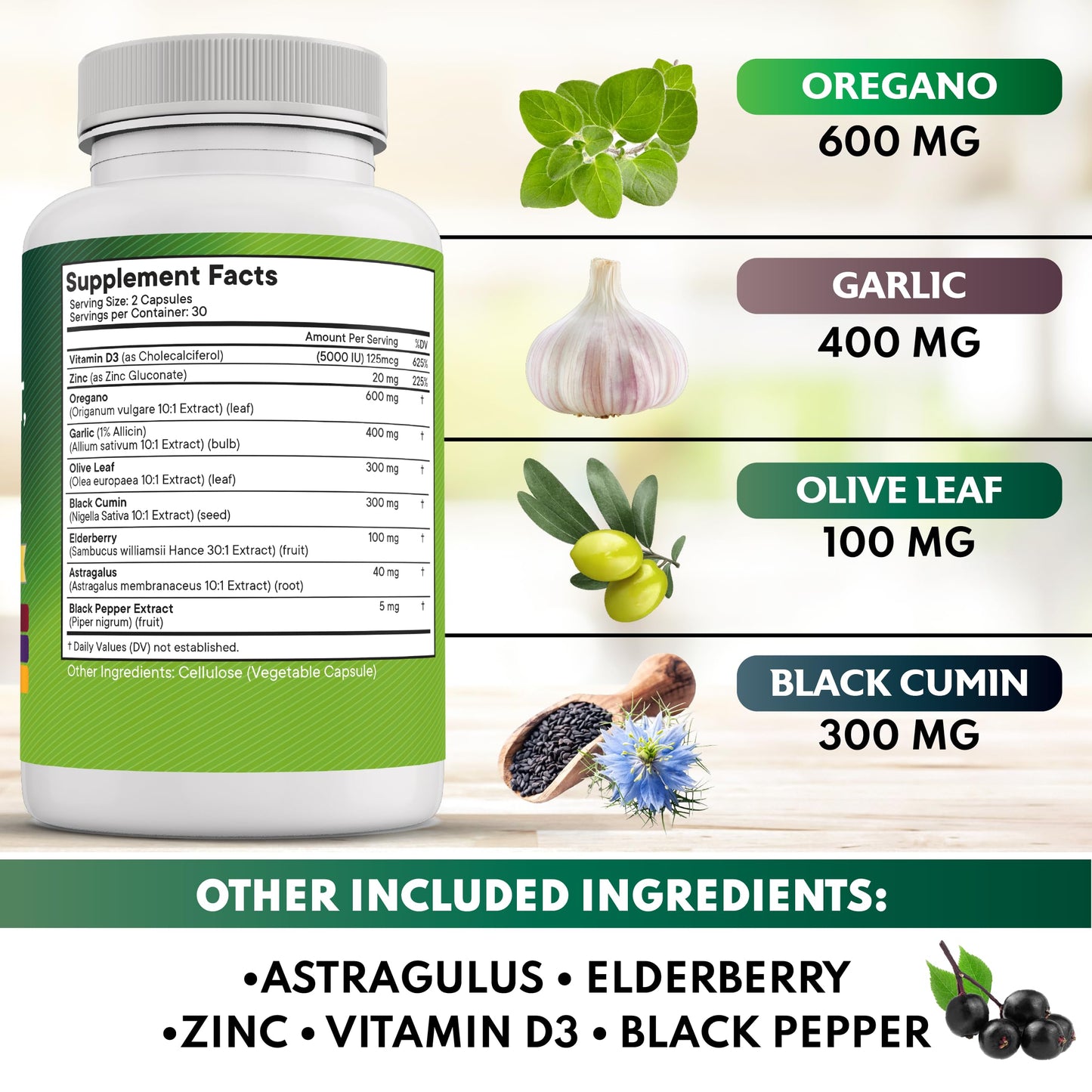 New Age Oregano Oil Garlic Extract Olive Leaf with Astragalus – 120 Count | Immune Support Supplement for Women & Men