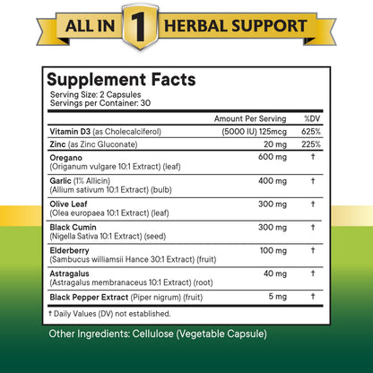 NEW AGE Oregano Oil Garlic Extract Olive Leaf with Astragalus – 60 Count