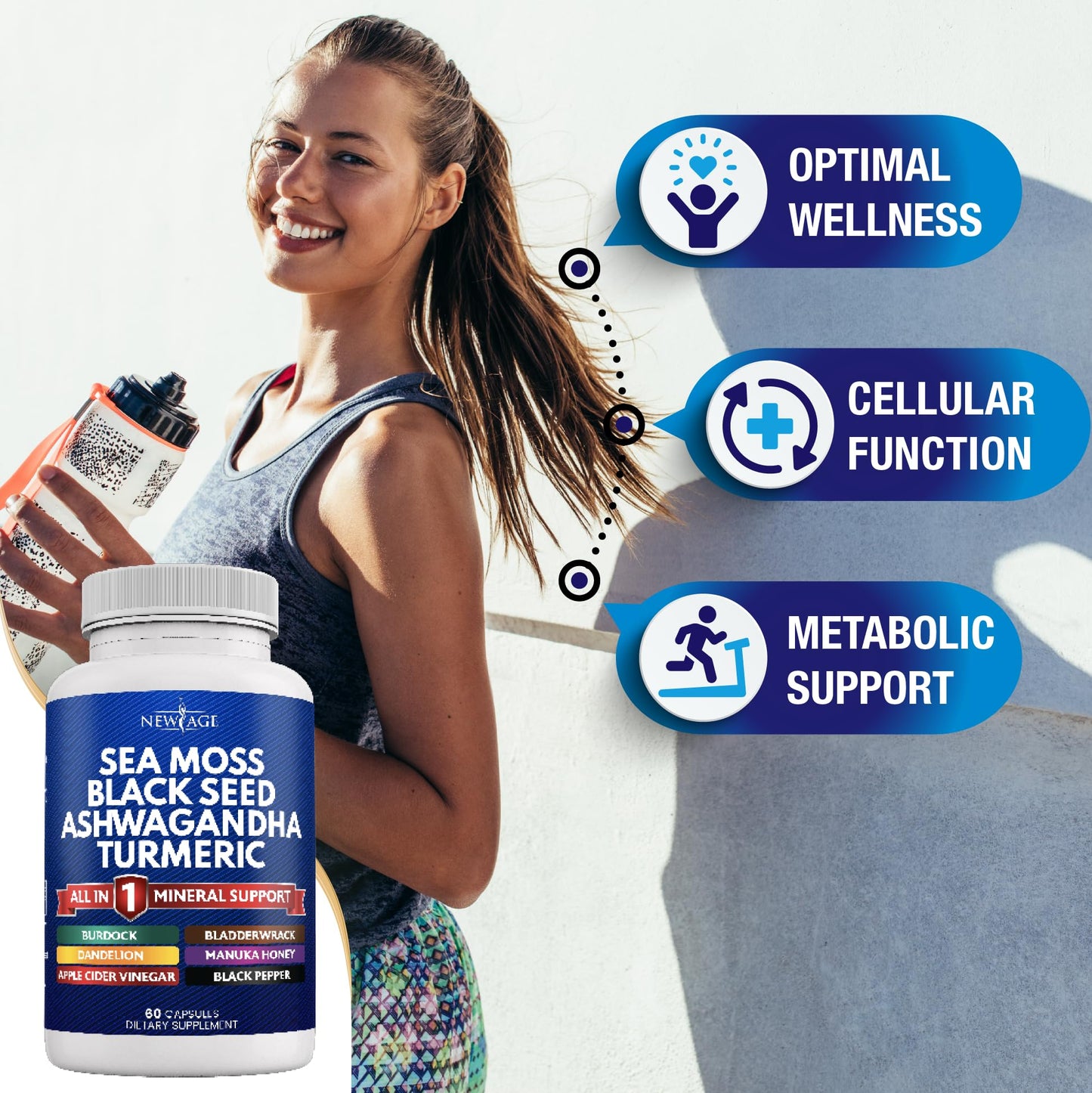 NEW AGE Sea Moss Capsules with Black Seed Oil, Ashwagandha & Turmeric – Gluten Free