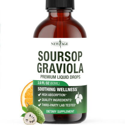 NEW AGE Soursop Drops - Soursop Bitters Liquid with Soursop Fruit and Leaves, Elderberry, Vitamin C and Olive Leaf - Multimineral & Vitamins Superfood - 2 oz