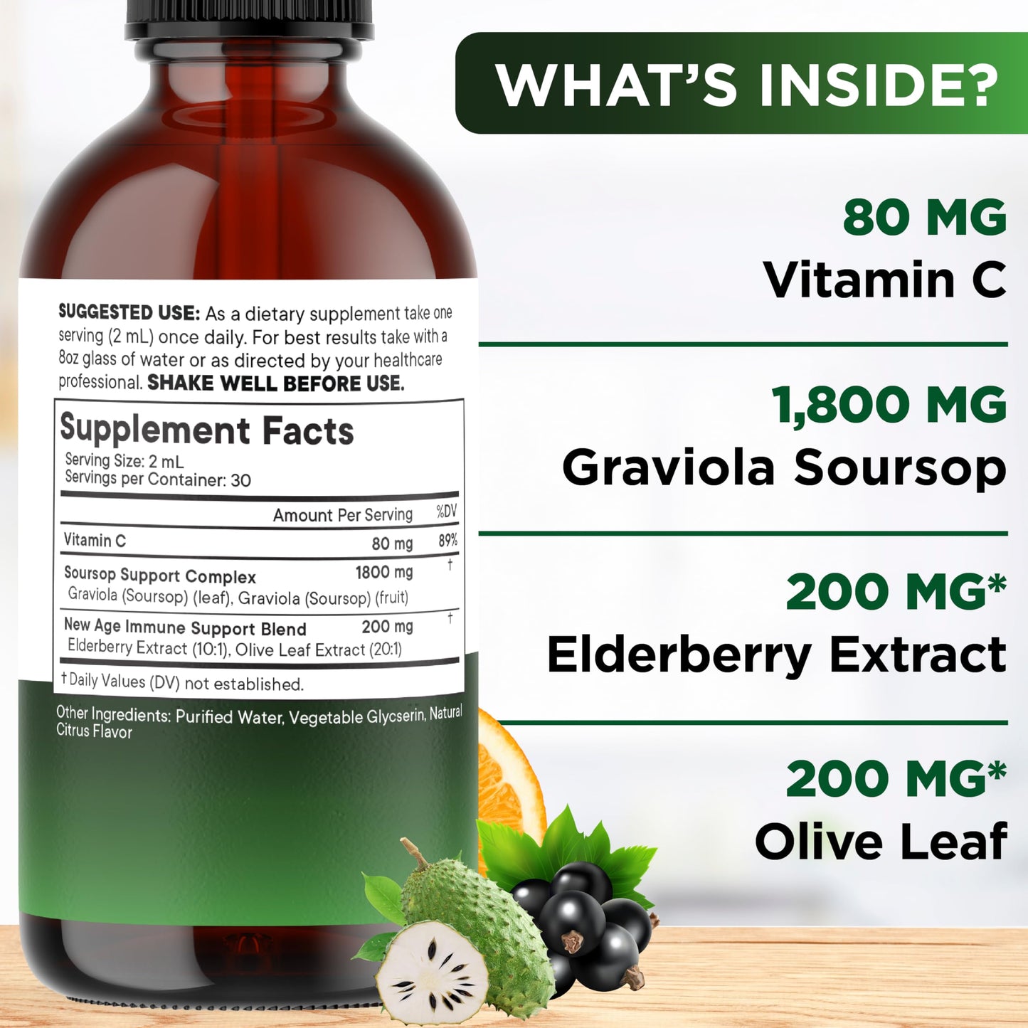 NEW AGE Soursop Drops - Immune Support Soursop Liquid with Elderberry & Vitamin C | 4 oz