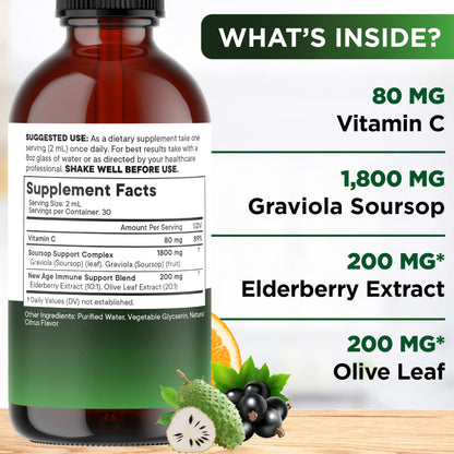 NEW AGE Soursop Drops - Immune Support Soursop Liquid with Elderberry & Vitamin C | 4 oz