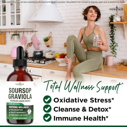 NEW AGE Soursop Drops - Soursop Bitters Liquid with Soursop Fruit and Leaves, Elderberry, Vitamin C and Olive Leaf - Multimineral & Vitamins Superfood - 2 oz