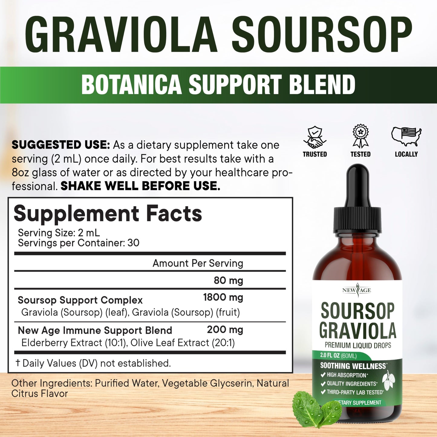 NEW AGE Soursop Drops - Immune Support Soursop Liquid with Elderberry & Vitamin C | 4 oz