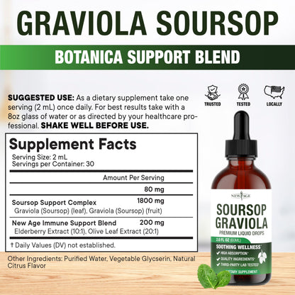 NEW AGE Soursop Drops - Immune Support Soursop Liquid with Elderberry & Vitamin C | 4 oz