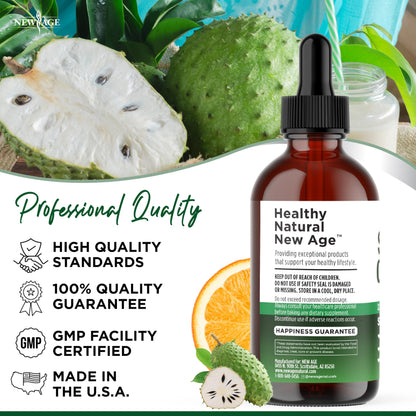 NEW AGE Soursop Drops - Soursop Bitters Liquid with Soursop Fruit and Leaves, Elderberry, Vitamin C and Olive Leaf - Multimineral & Vitamins Superfood - 2 oz