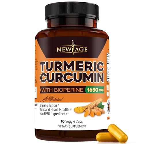 NEW AGE Turmeric Curcumin with Bioperine – 95% Curcuminoids, 90 Count, Non-GMO, Gluten Free