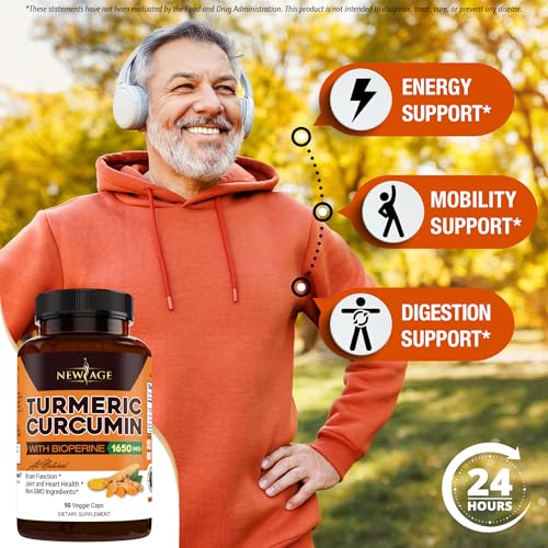 NEW AGE Turmeric Curcumin with Bioperine – 95% Curcuminoids, 90 Count, Non-GMO, Gluten Free