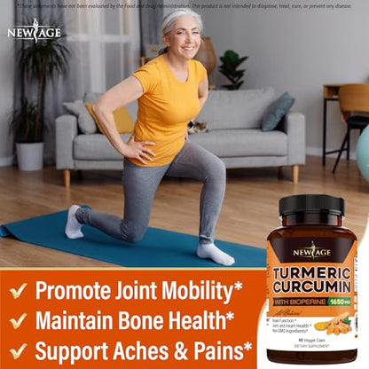 NEW AGE Turmeric Curcumin with Bioperine – 95% Curcuminoids, 90 Count, Non-GMO, Gluten Free