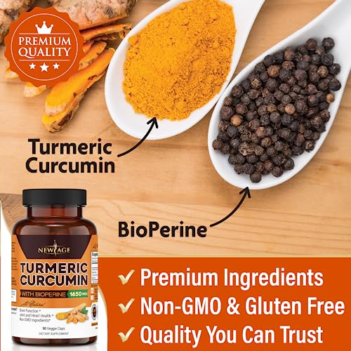 NEW AGE Turmeric Curcumin with Bioperine – 95% Curcuminoids, 90 Count, Non-GMO, Gluten Free