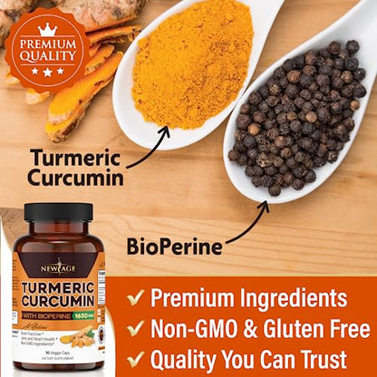 NEW AGE Turmeric Curcumin with Bioperine – 95% Curcuminoids, 90 Count, Non-GMO, Gluten Free