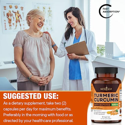 NEW AGE Turmeric Curcumin with Bioperine – 95% Curcuminoids, 90 Count, Non-GMO, Gluten Free
