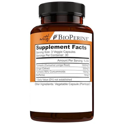 NEW AGE Turmeric Curcumin with Bioperine – 95% Curcuminoids, 90 Count, Non-GMO, Gluten Free