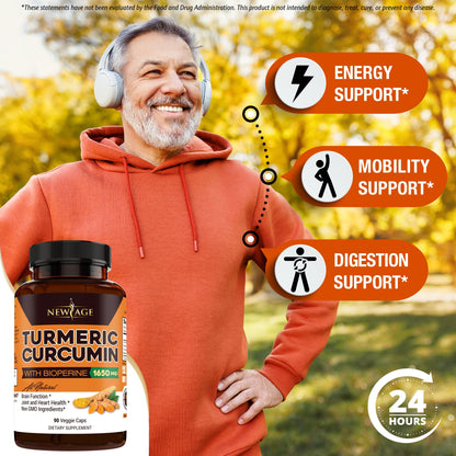 NEW AGE Turmeric Curcumin Capsules – 180 Count, Pack of 2, Standardized Curcuminoids