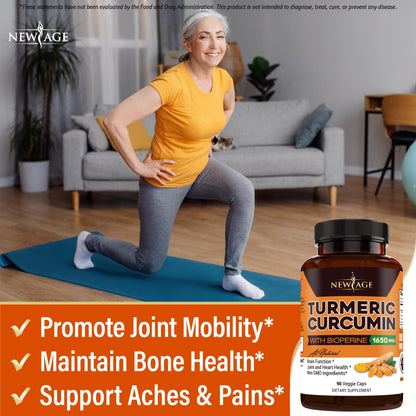 NEW AGE Turmeric Curcumin Capsules – 180 Count, Pack of 2, Standardized Curcuminoids