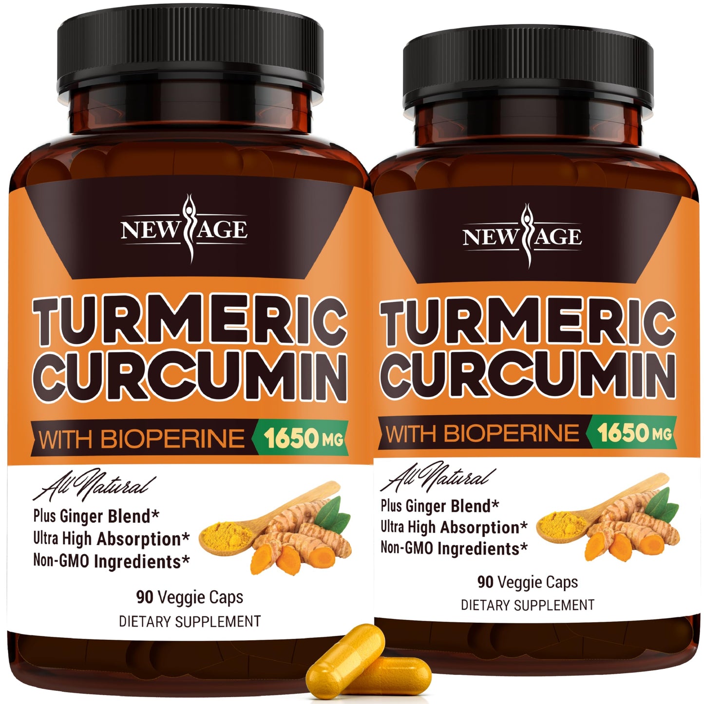 NEW AGE Turmeric Curcumin Capsules – 180 Count, Pack of 2, Standardized Curcuminoids