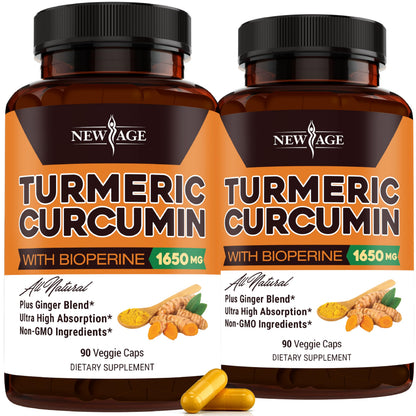 NEW AGE Turmeric Curcumin Capsules – 180 Count, Pack of 2, Standardized Curcuminoids