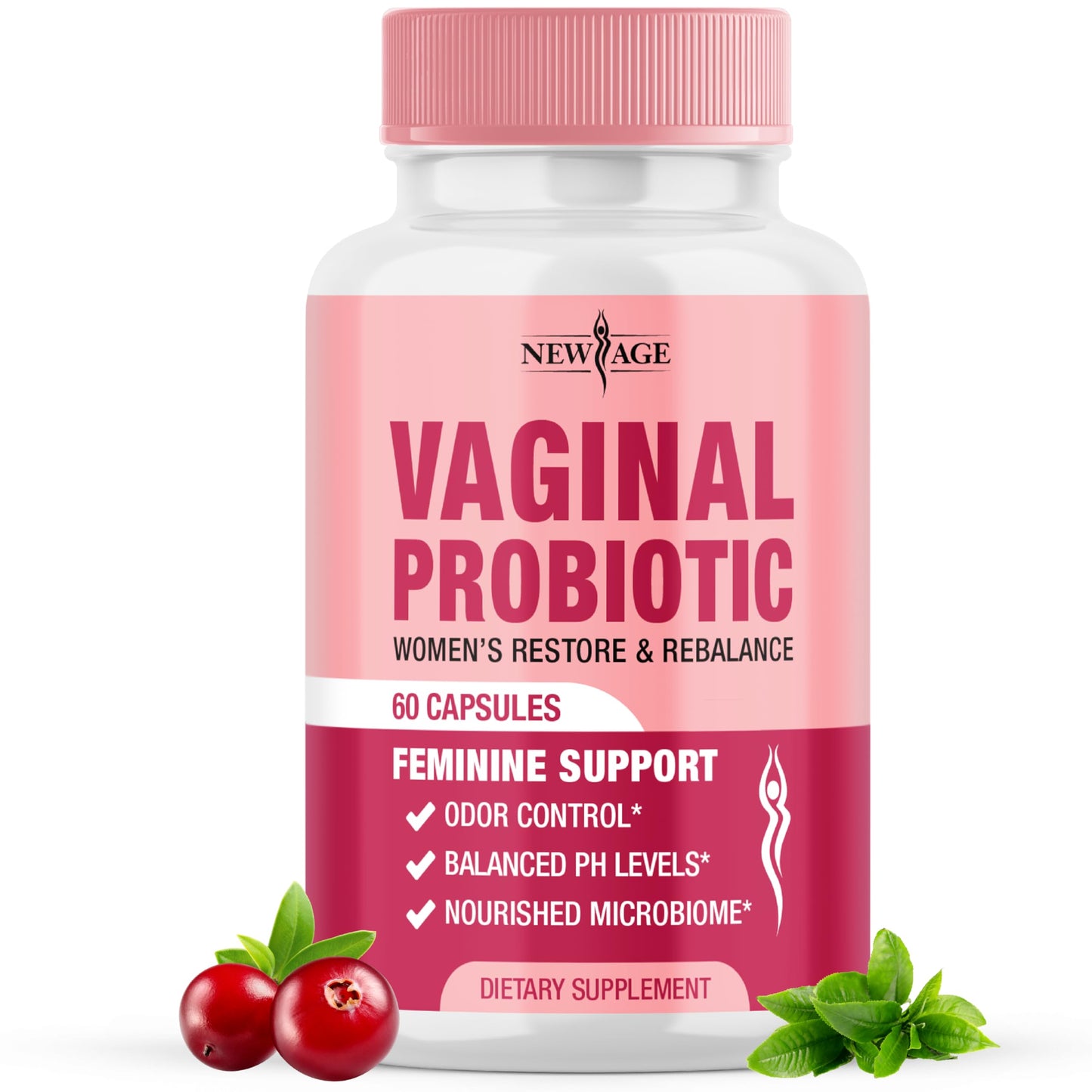 NEW AGE Vaginal Probiotics for Women – Prebiotics, Cranberry, Lactobacillus Blend | 60 Capsules