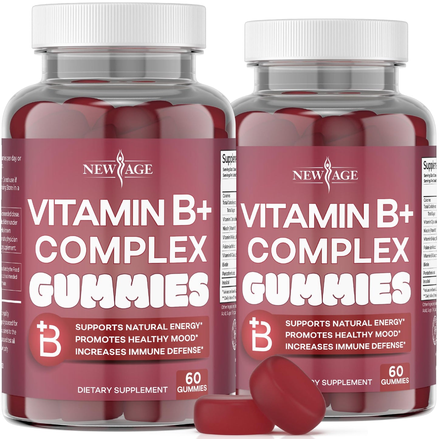 NEW AGE Vitamin B Complex Gummies – B3, B6, B12, Biotin, Folic Acid & Vitamin C | Gluten-Free, Vegan | Made in USA (120 Count Pack of 2)