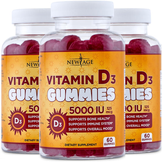 NEW AGE Vitamin D3 5000 IU Gummies — Immune Support, Non-GMO, Gluten-Free