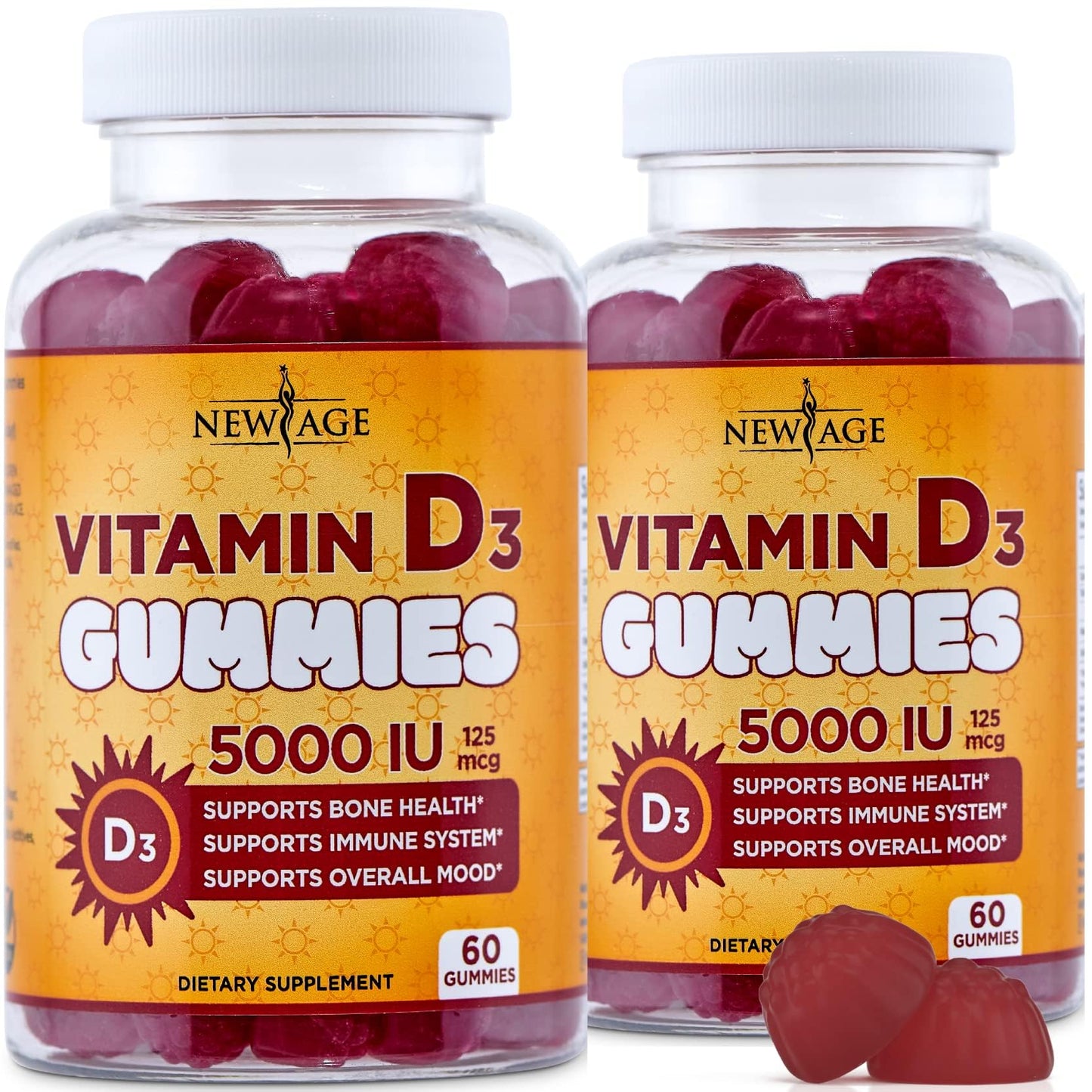 NEW AGE Vitamin D3 5000 IU Gummies – Immune & Bone Health, Non-GMO
