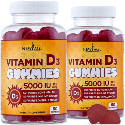 NEW AGE Vitamin D3 5000 IU Gummies – Immune & Bone Health, Non-GMO