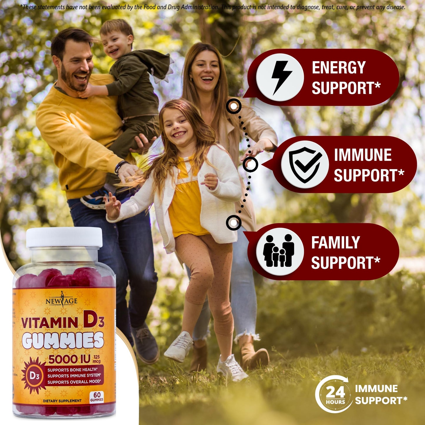 NEW AGE Vitamin D3 5000 IU Gummies – Immune & Bone Health, Non-GMO