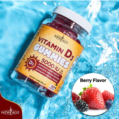 NEW AGE Vitamin D3 5000 IU Gummies – Immune & Bone Health, Non-GMO