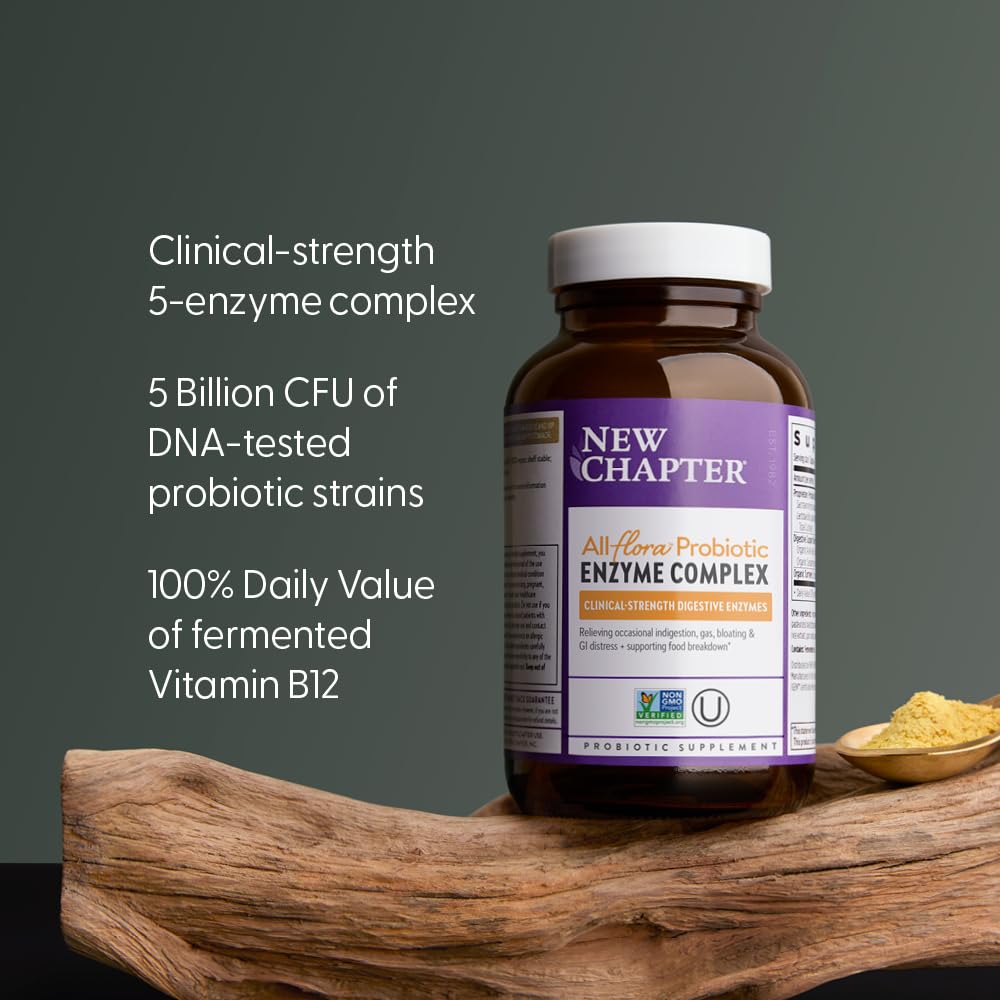 New Chapter All-Flora Enzyme Complex with Probiotics – Digestive Enzymes + Probiotics, 90 Vegan Capsules