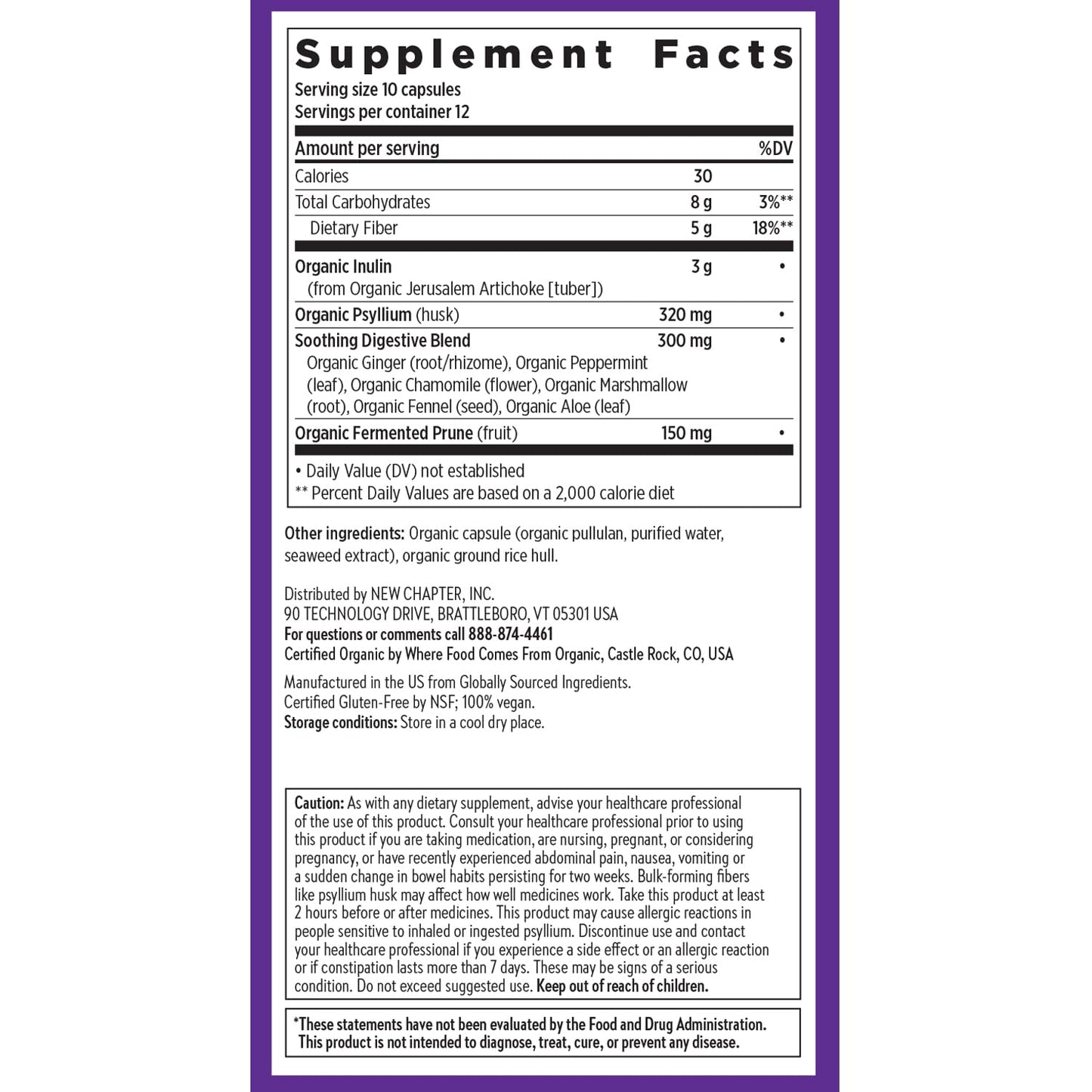 New Chapter All-Flora Multi-Fiber – Organic Inulin + Psyllium (120 ct) | Vegan