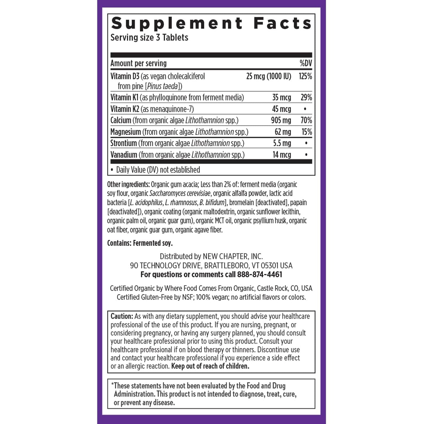 New Chapter Calcium Supplement – Organic Plant Calcium + D3/K2, 60 Count