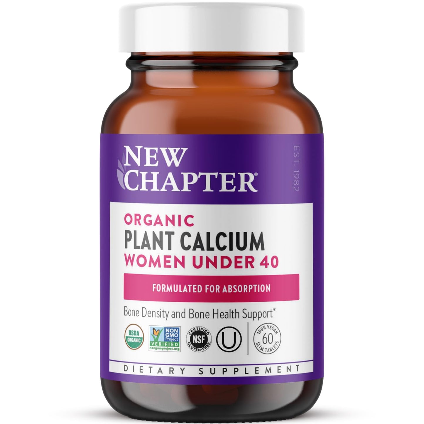 New Chapter Organic Plant Calcium for Women Under 40 — D3, K2 & Mg | 60 Count