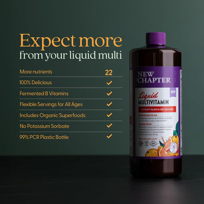 New Chapter Liquid Multivitamin + Mineral – 22 Nutrients, Easy Absorption, Orange Mango 30 oz