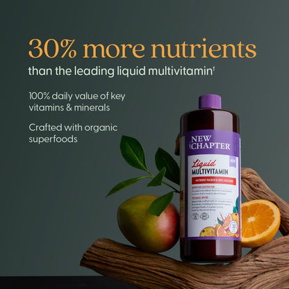New Chapter Liquid Multivitamin + Mineral – 22 Nutrients, Easy Absorption, Orange Mango 30 oz