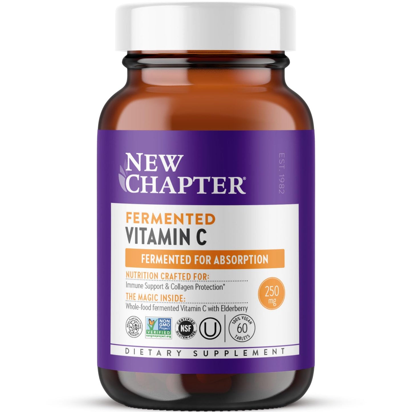 New Chapter Fermented Vitamin C + Elderberry – ONE Daily Immune Support, Collagen Protection, 60 Count