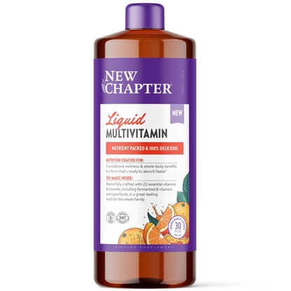 New Chapter Liquid Multivitamin + Mineral – 22 Nutrients, Easy Absorption, Orange Mango 30 oz