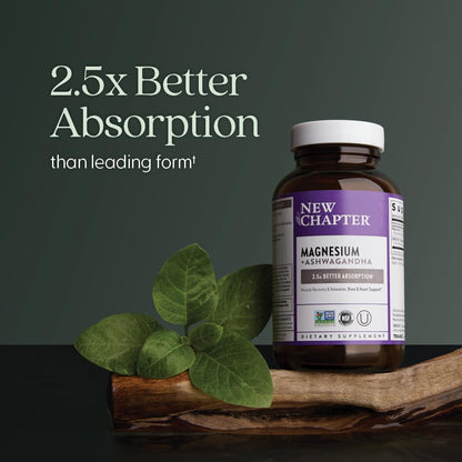 New Chapter Magnesium + Ashwagandha 325 mg Glycinate – 90 ct, 2.5x Absorption | Non-GMO