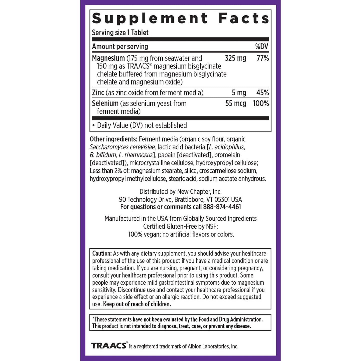New Chapter Magnesium-Selenium-Zinc One-Daily Supplement 30 Count
