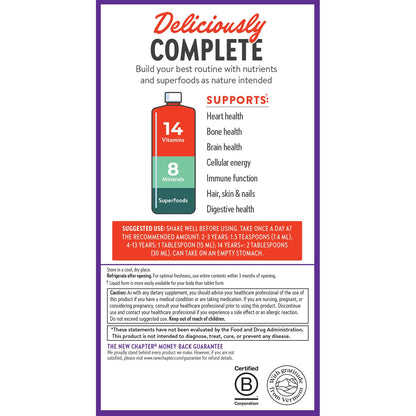 New Chapter Liquid Multivitamin + Mineral – 22 Nutrients, Easy Absorption, Orange Mango 30 oz