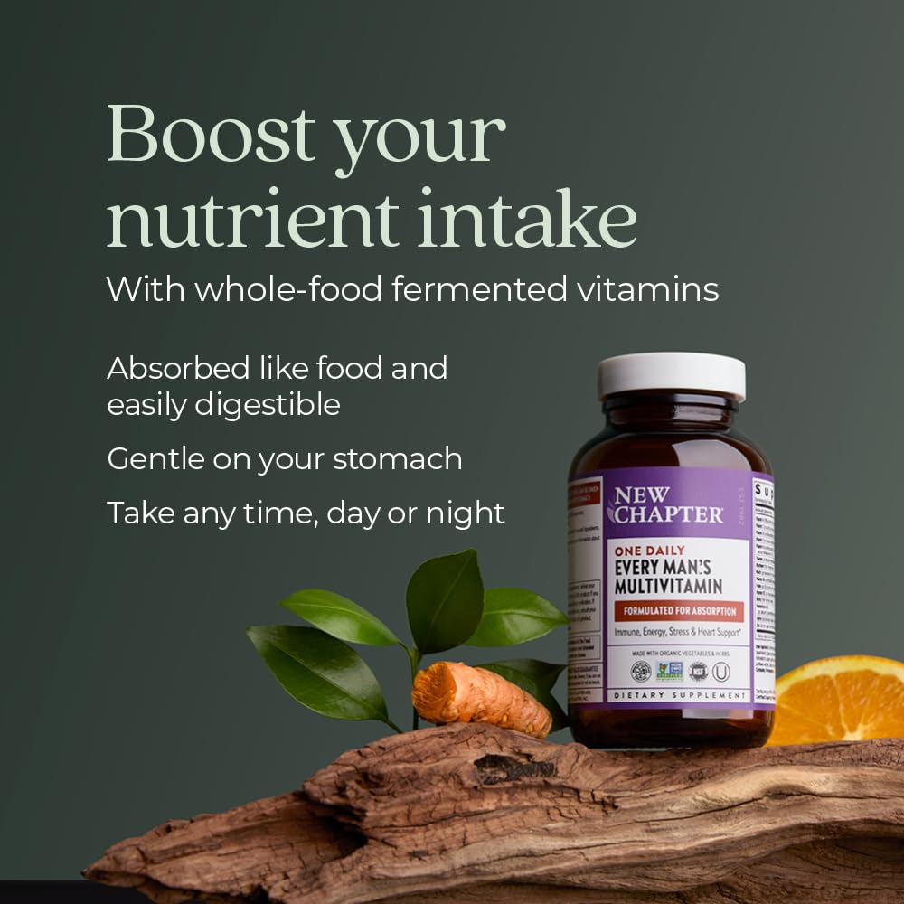 New Chapter Men's Multivitamin for Immune, Energy & Heart Health – Fermented Nutrients, Organic Vegetables & Herbs | 48 ct