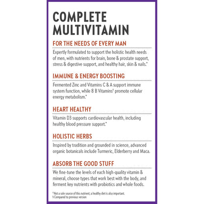 New Chapter Men's Multivitamin for Immune, Energy & Heart Health – Fermented Nutrients, Organic Vegetables & Herbs | 48 ct