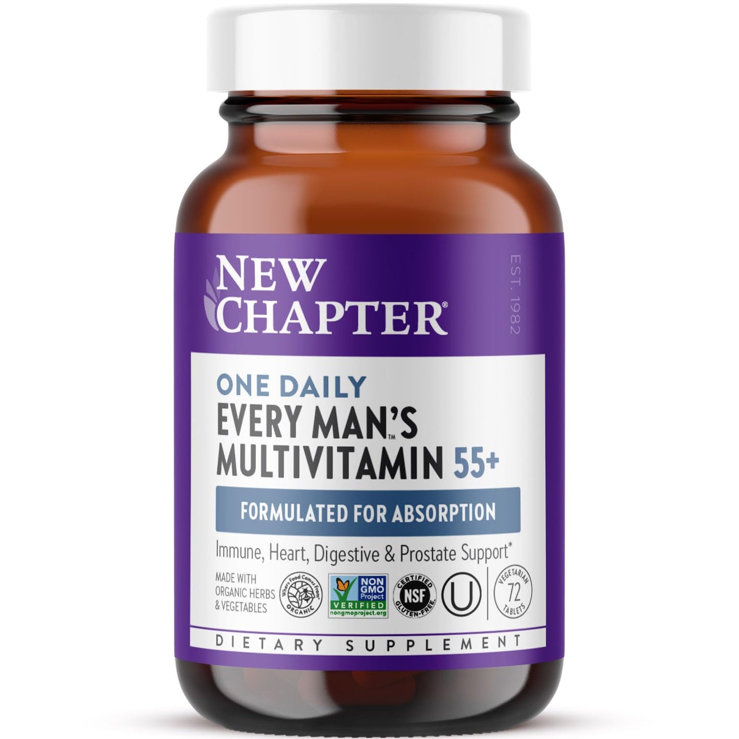New Chapter Men's One Daily 55+ Multivitamin – Fermented, Non-GMO, 72 Tablets