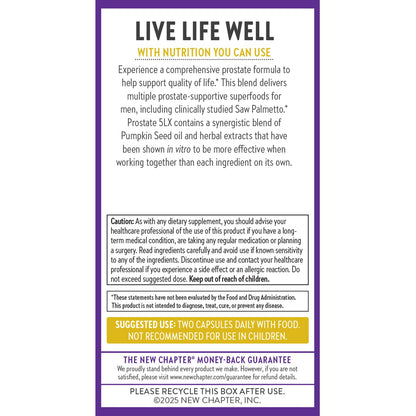 New Chapter Prostate 5LX™ – Prostate Supplement with Clinical-Strength Saw Palmetto + Fermented Selenium, 180 Vegetarian Capsules